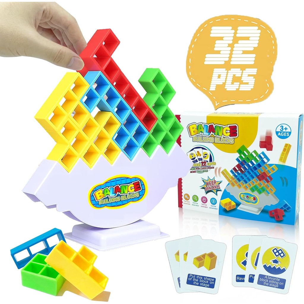 32 ชิ้น Tower Balance Blocks Tetris Building Blocks เกมซ้อนของเล่นเด็ก