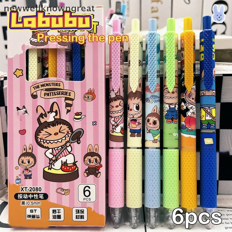 Newwellknowngreat 6 ชิ้น Kawaii ปากกาเจล Labubu Monster การ์ตูน Neutral ปากกาแห้งเร็วปากกานักเรียนสอบโรงเรียนอุปกรณ์สํานักงานเครื่องเขียน CAD