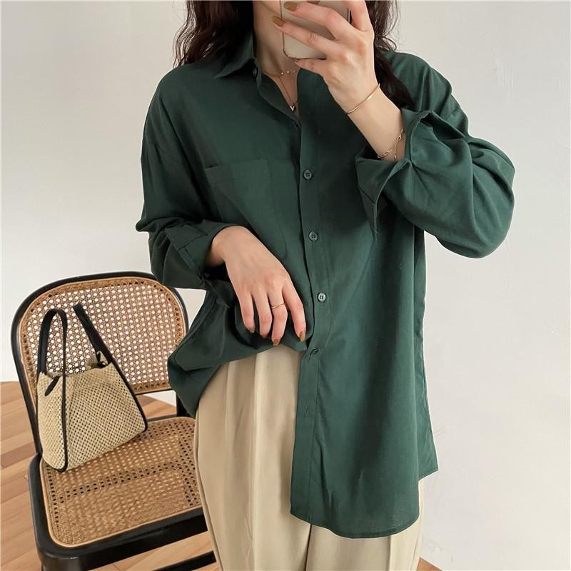 🌻Grace🌻 เสื้อสีขาวแขนยาว เสื้อเชิ้ตแขนยาวผู้หญิงทรงหลวมสีขาวสไตล์เกาหลีขั้นพื้นฐาน W547 - รูปที่ 3