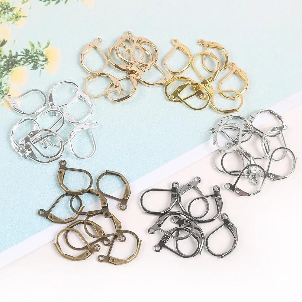 20pcs 15*10 มม.Silver Gold French Lever ต่างหูตะขอการตั้งค่าลวดฐาน Hoops ต่างหูสําหรับ DIY เครื่องประดับทําอุปกรณ์