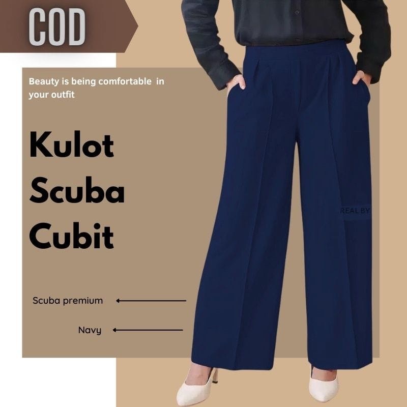 กางเกง SCUBA CUBIT CULOT พรีเมี่ยมของผู้หญิงใน NAVY/NAVY BLUE