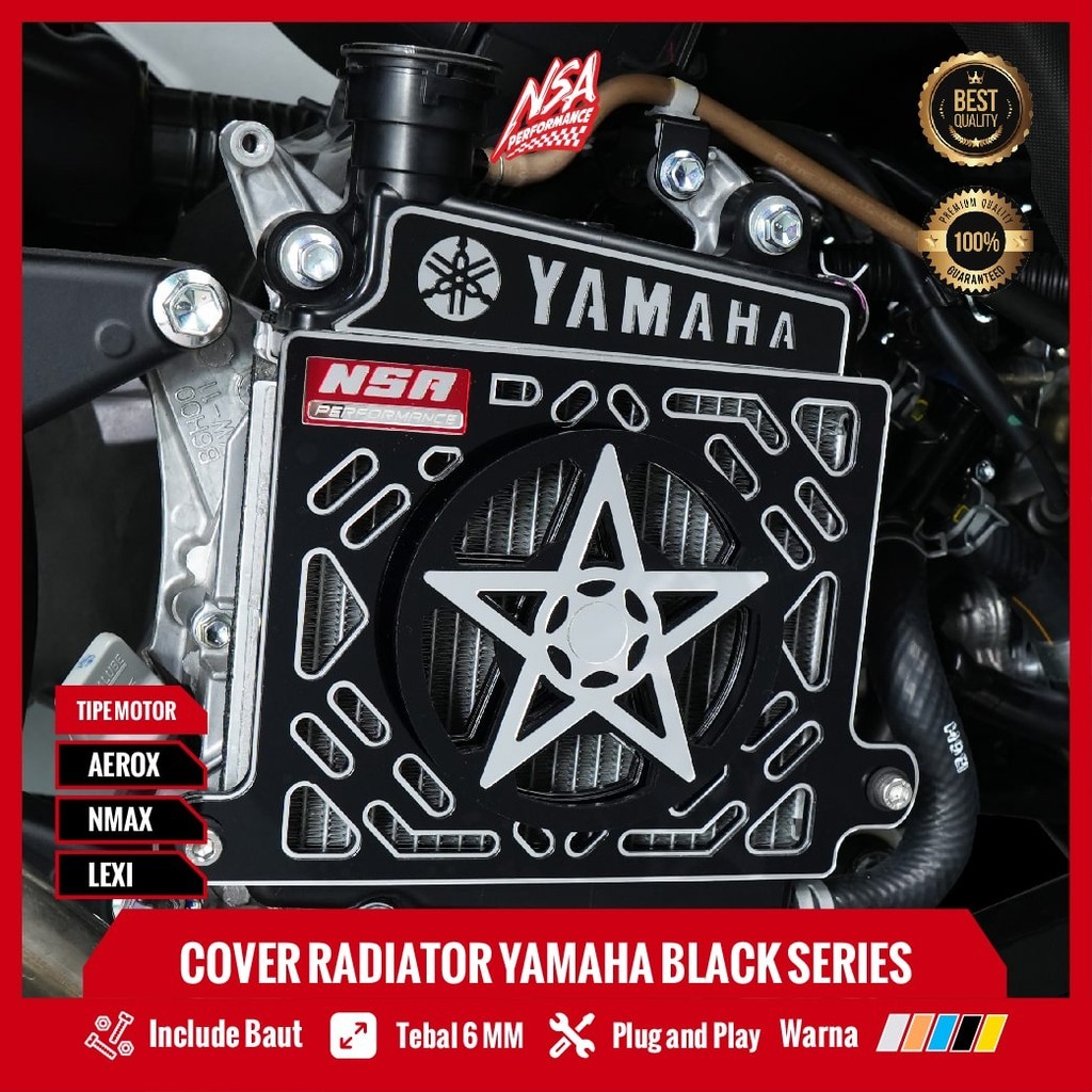 Nsa แพคเกจฝาครอบเครื่องหมุน BINTANG ประเภทชุดสีดํา NMAX AEROX LEXI NMAX AEROX LEXI LID RADIATOR SPINER BINTANG YAMAHA แพคเกจรถจักรยานยนต์ NSA PERFORMANCE