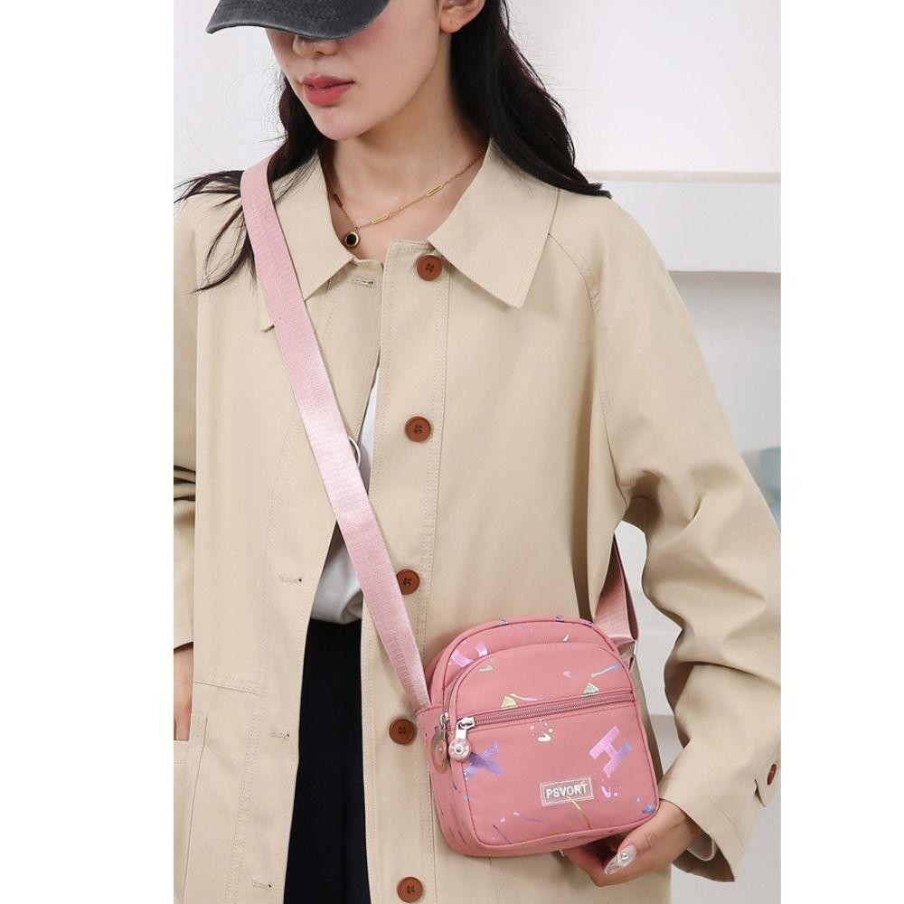 CNXIQU กระเป๋าสะพายไหล่,ไนลอนมินิกระเป๋าสะพายข้าง, Causal Multi Layer Purse Women