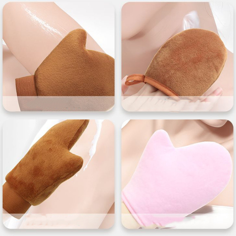 Body Lotion Glove Self-Tanning ป้องกันมือเหนียว Applicator แห้งเร็ว Flocking ถุงมือแต่งหน้า Applicator ราคา ถูกที่สุด ดีลบีเคเค แกลเลอรีภาพที่ 4