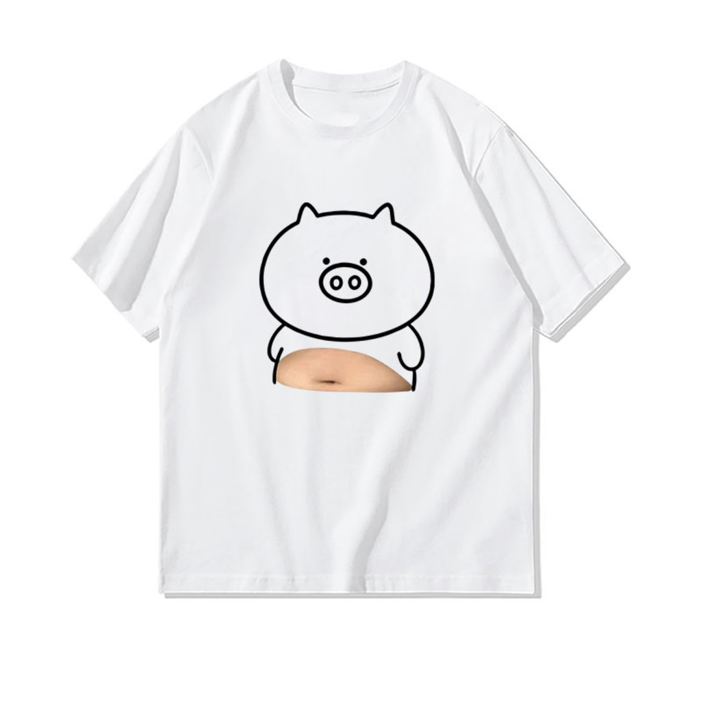 พร้อมส่ง🚀เสื้อยืดแขนสั้นพิมพ์ลายหมูตลกสำหรับผู้ชาย คอกลมผ้าฝ้ายแท้ สบาย อินเทรนด์ ทันสมัย ​​หลวมขนาดใหญ่oversize