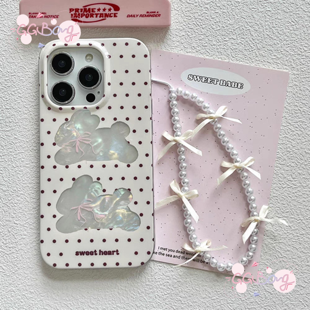 เคสไอโฟน16 13 15 12 14 11 Pro Max 16 7 8 Plus XR X XS Max SEการ์ตูนกระต่ายกลวงโบว์ลูกแมวสร้อยข้อมือหรูหราเคสลายเปลือกหอย