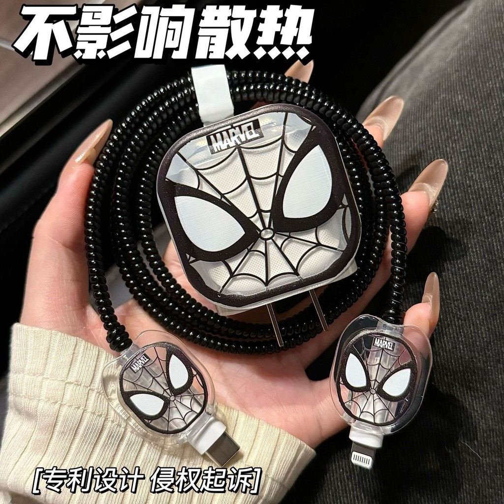 รูปแบบสไปเดอร์แมนน่ารักเข้ากันได้สําหรับ iPhone Charger Protector ฝาครอบ 18w 20w A2244 A2305 สายเคเบ