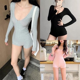 🩷sexy baby🩷ชุดบอดี้สูทแขนยาว ชุดออกกำลังกาย เบอดี้สูท มีซิปด…