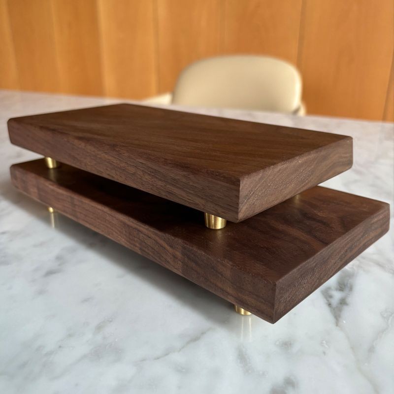 ขาตั้งไม้ Walnut สีดำ สำหรับตกแต่งบ้าน รูปทรงสี่เหลี่ยม