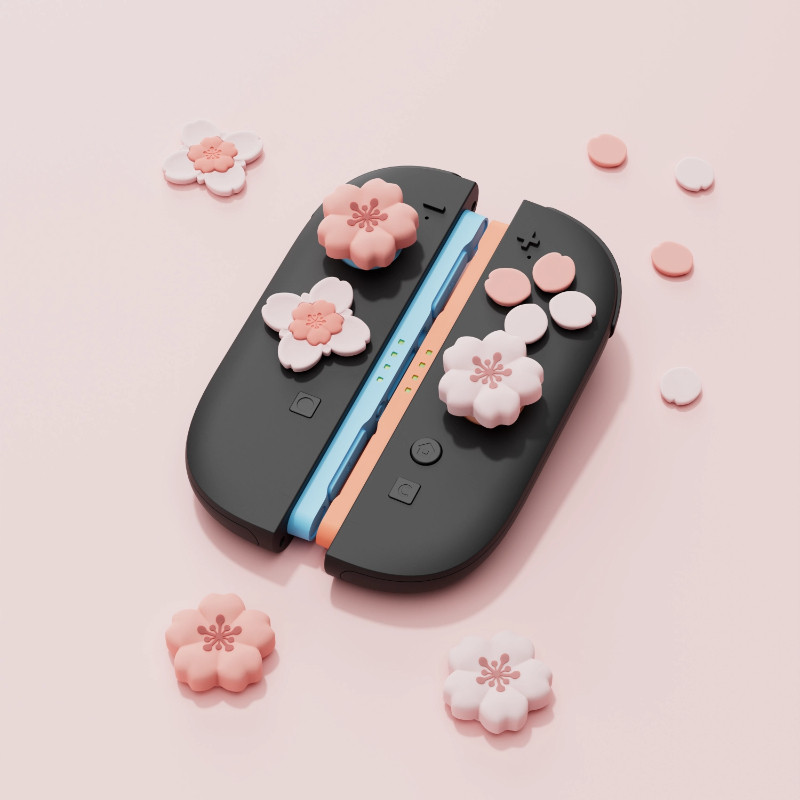 Geekshare น่ารัก Cherry Blossom Cat Paw Design ซิลิโคน Thumb Grip Caps และปุ่ม Caps สําหรับ Nintendo Switch 2 (2025)