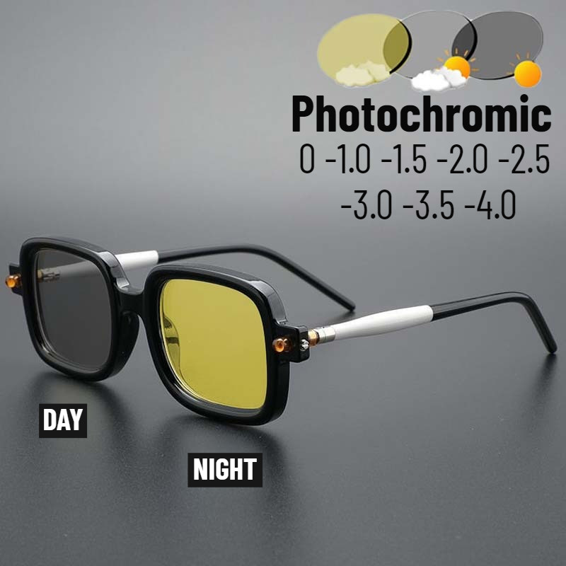 Square Night Vision แว่นตากันแดด Photochromic Day Night สำหรับทุกวัย ป้องกันUV เหมาะสำหรับการขับรถ