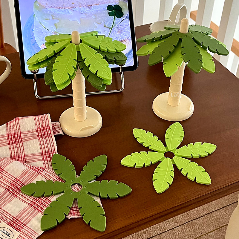 Ins Wind Coconut Tree Coaster แผ่นฉนวนกันความร้อน High Beauty Desktop Decorative Coffee Coaster