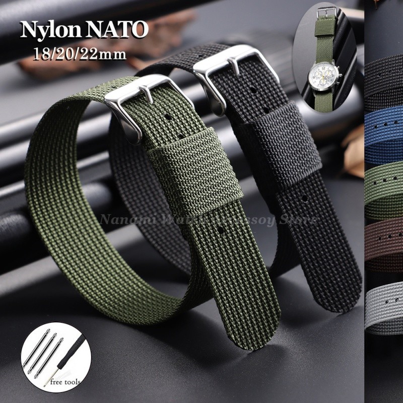 18 มม.20 มม.22 มม.ไนลอน NATO สายนาฬิกา Universal ผ้าใบสาน ZULU One Loop Watchbands ทหารสไตล์สร้อยข้อมือกีฬาผู้ชายผู้หญิง Wristbelt สําหรับ Seiko