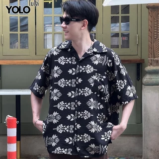 YOLOเสื้อเชิ้ตFREE SIZEเสื้อเชิ้ตแขนสั้น เนื้อผ้าดี ใส่สบาย ผ้าพิมพ์ลายทั้งผืน Y25002