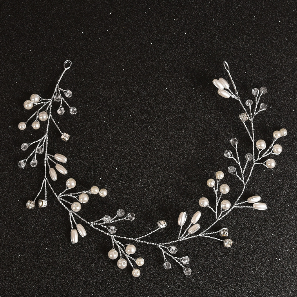 ที่คาดผมลูกปัดพลอยเทียมมุกสไตล์เกาหลี หรูหรา เครื่องประดับผมสำหรับงานแต่งงาน - รูปที่ 4