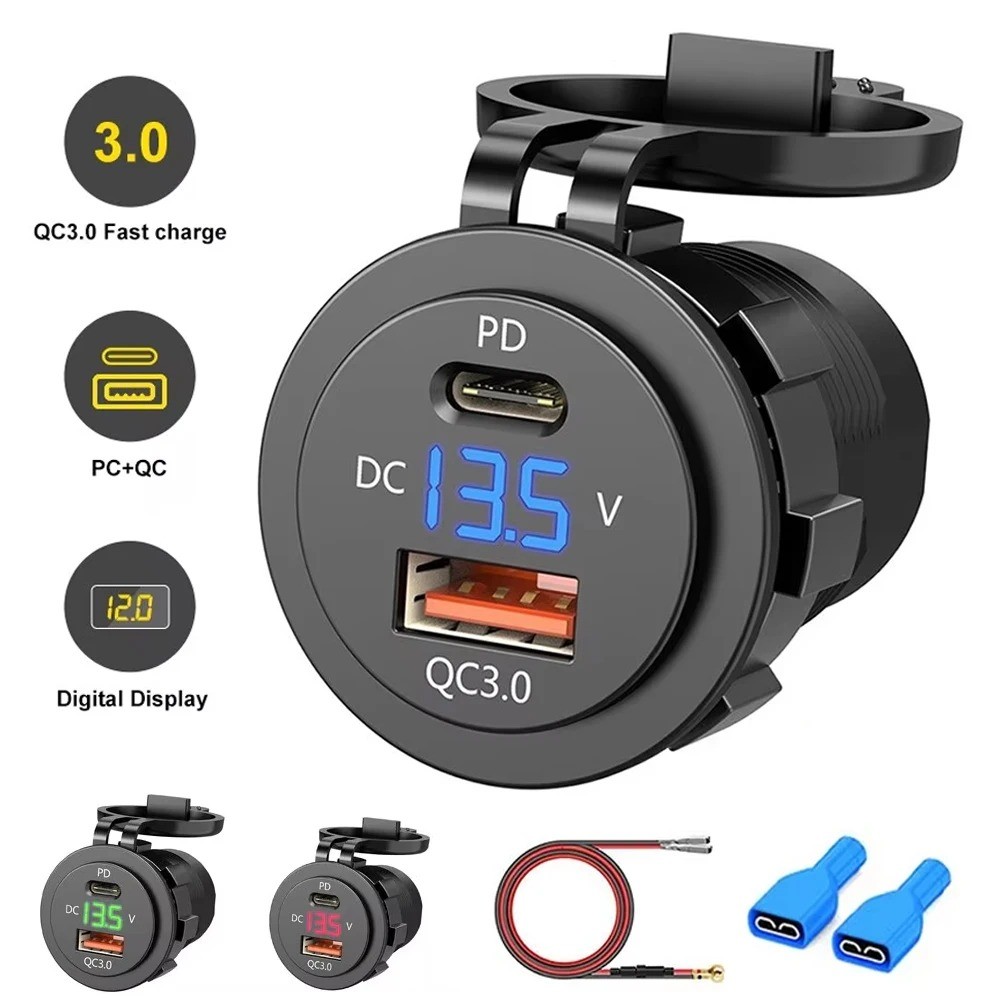 12V 40W USB Charger Socket กันน้ํา Fast Charge Adapter PD Type C และ QC3.0 Power Outlet พร้อมสวิตช์สําหรับรถยนต์ Marine รถจักรยานยนต์
