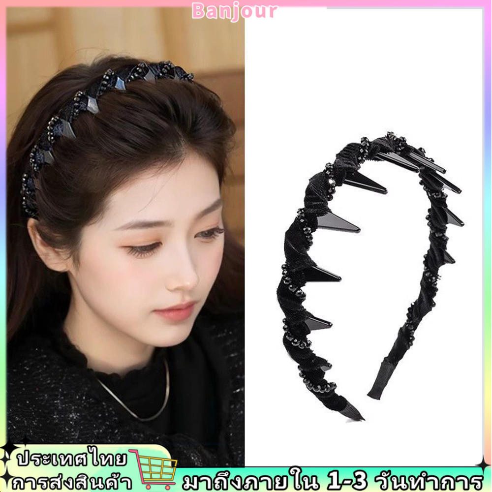 (จัดส่งในพื้นที่) ที่คาดผมฟันคลื่นป้องกันซิลปสีดําแฟชั่นสําหรับผู้หญิงอุปกรณ์ล้างหน้าปุย