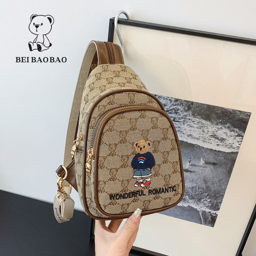 [Bei Baobao] กระเป๋าคาดอกสำหรับสุภาพสตรี-2024หญิงฤดูร้อนใหม่ผ้าใบยอดนิยมสามารถสะพายไหล่และสะพายข้างได้
