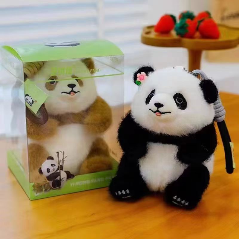 ตุ๊กตาหมีแพนด้าการ์ตูนน่ารักตุ๊กตายัดนุ่นพวงกุญแจแพนด้าน้อยจี้ตุ๊กตาดอกไม้กระเป๋าเครื่องประดับตุ๊กตา