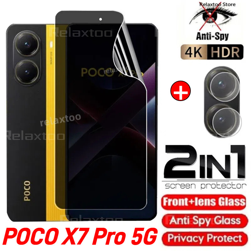 Pocox7 Pro 5G 2025 2in1 หน้าจอความเป็นส่วนตัว Soft Hydrogel ฟิล์มสําหรับ Xiaomi POCO X7 X7Pro PocoX7 Pro PocoX7Pro 5G ป้องกัน Spy Hydrogel หน้าจอด้านหน้าเลนส์กล้องปกป้องฟิล์มโทรศัพท์