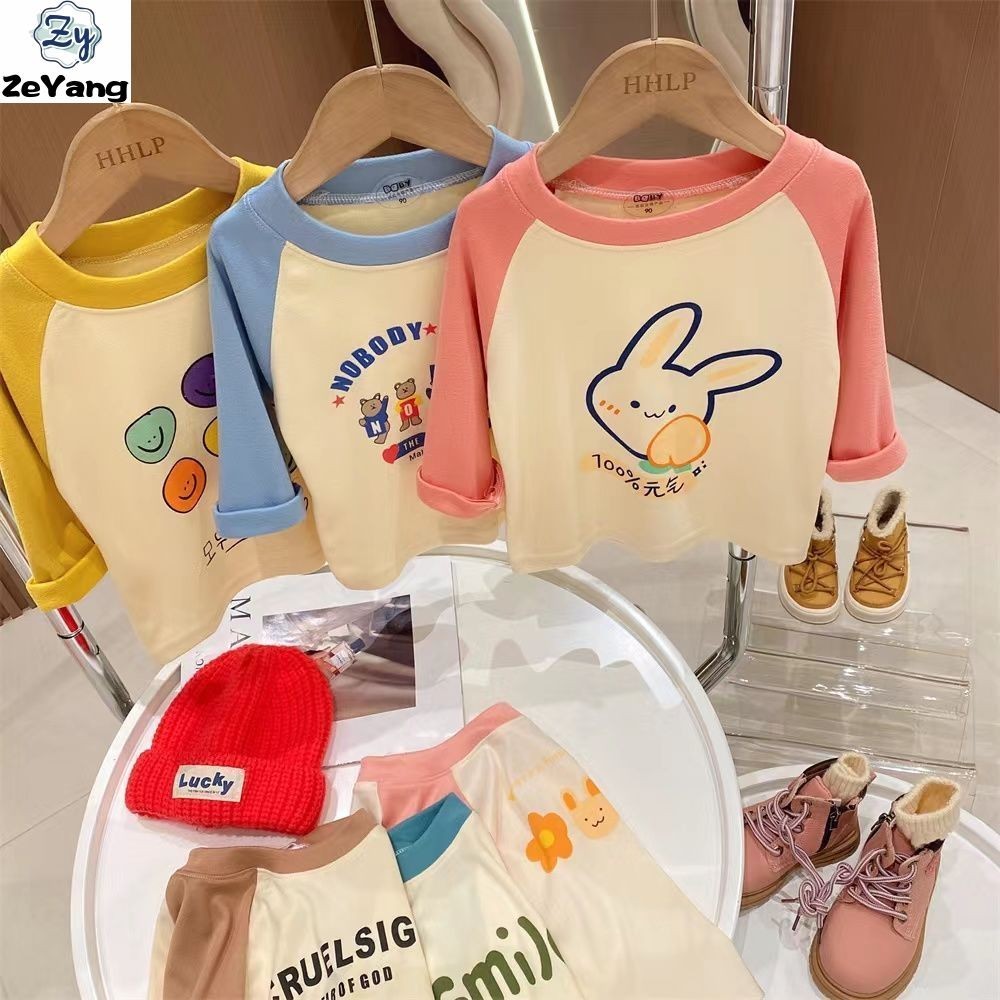 [ZY] 70-150 พร้อมสต็อกเด็กเยอรมันกํามะหยี่แขนยาวเสื้อยืดสบายๆ Bottoming เสื้อฤดูใบไม้ร่วงฤดูหนาวเด็กเสื้อผ้าอุ่นเสื้อสวมหัว All-Match Top