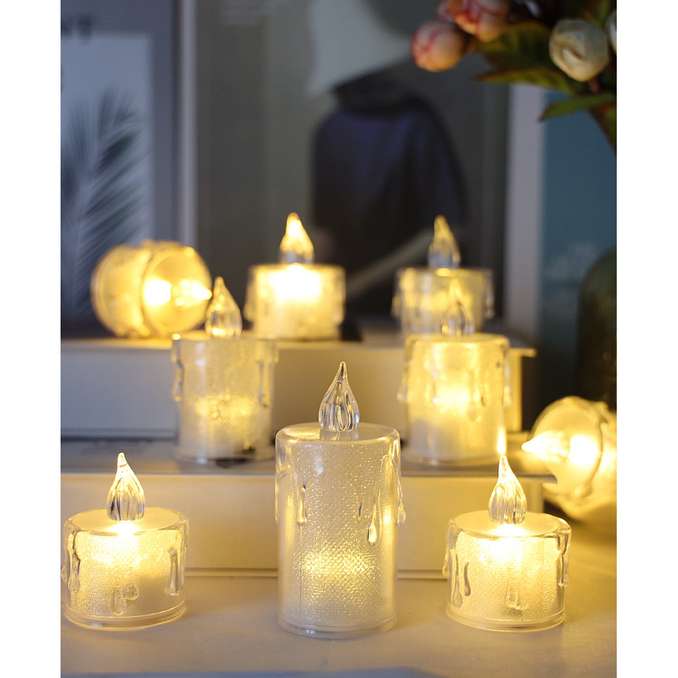 เทียนอิเล็กทรอนิกส์ ไฟLEDแสงสีอ่อน รุ่นน้ำตาไหล สีโปร่งใส เทียนใช้ตกแต่งงานแต่งงานและงานวันเกิด