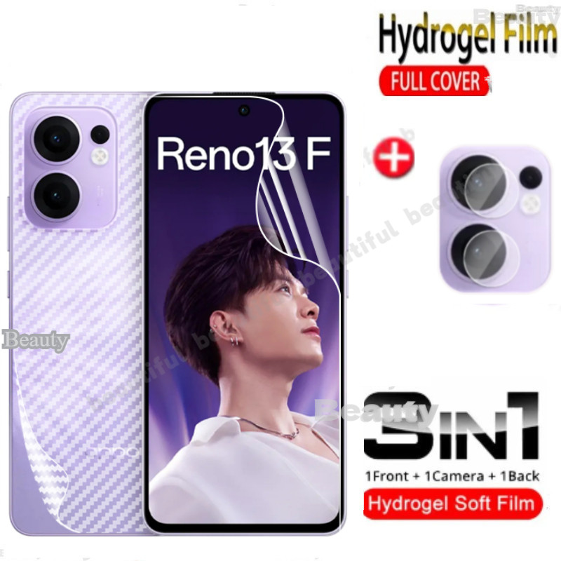 ฟิล์มไฮโดรเจลด้านหน้า Reno13F ป้องกันหน้าจอฟิล์มสําหรับOppo Reno 13 F Pro 13Pro 13F F13 Reno13Pro OPPOReno13F 5G 4Gคลุมทั้งหมดเลนส์กล้องปกป้องคาร์บอนไฟเบอร์นุ่มกลับฟิล์ม