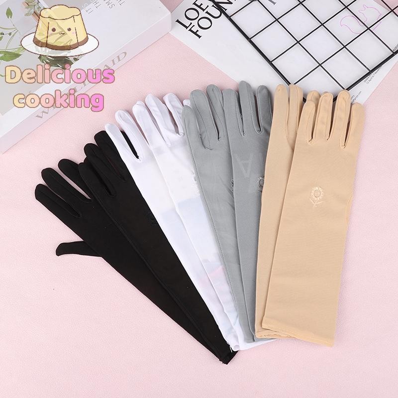 [ทําอาหารแสนอร่อย] 1 คู่ถุงมือถุงมือขับรถยืดผู้หญิงป้องกันรังสียูวีกลางยาวถุงมือระบายอากาศสําหรับฤดูใบไม้ผลิฤดูร้อนบางถุงมือ [ใหม่]