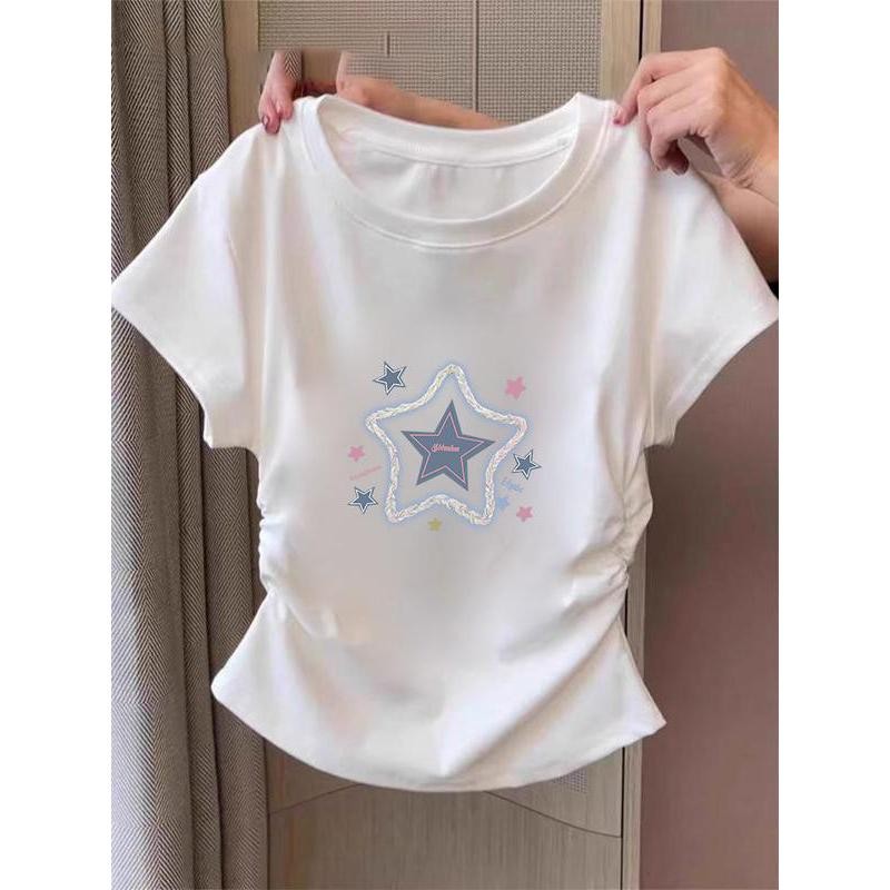 [ส่งตรงจากกรุงเทพ] เสื้อยืดแขนสั้น เอวจั้ม เสื้อเอวจั้ม เสื้อยืดผู้หญิง ลายสกรีน เสื้อยืดได้เยอะมาก ผ้าไม่หนา ใส่สบาย