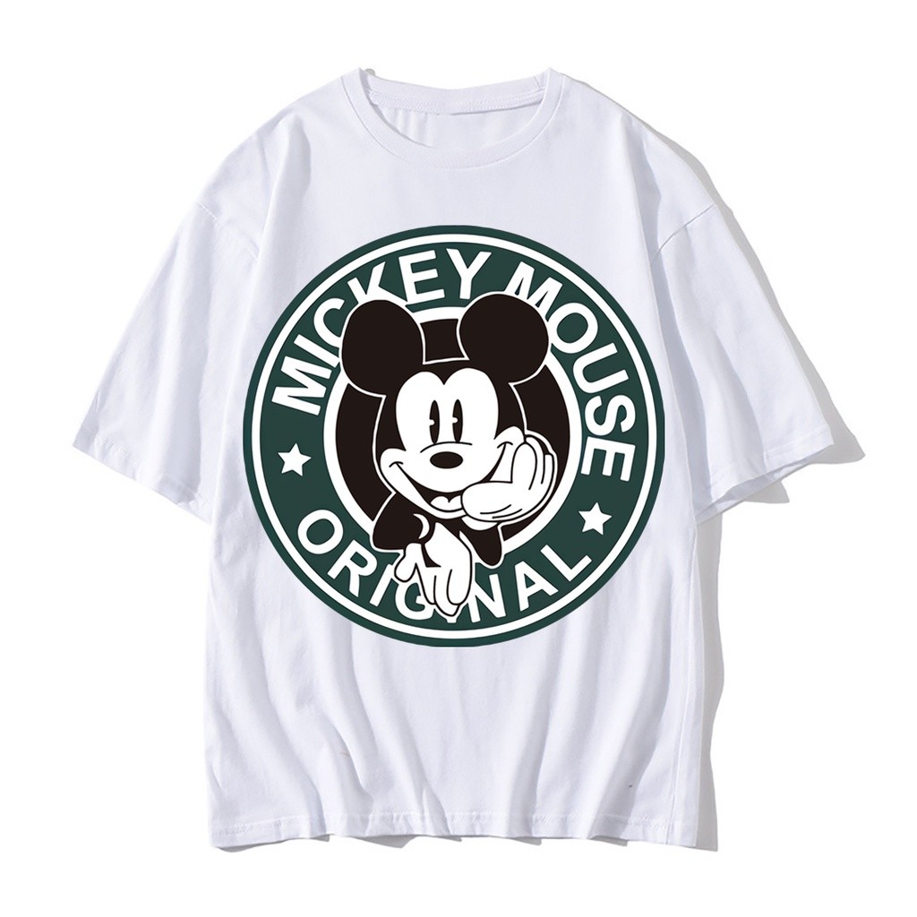 มิกกี้เมาส์ x สตาร์บัคส์แฟชั่นเทรนด์พิมพ์เสื้อยืด