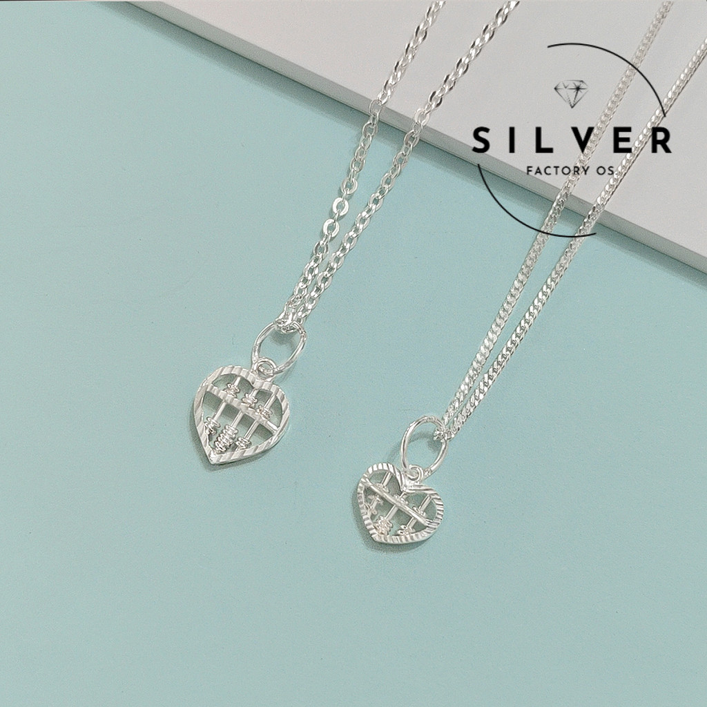 SFO 925 Silver Fortune Minimalist Heart Abacus จี้สร้อยคอ Rantai Leher Loket Abakus Perak Tulen 925 