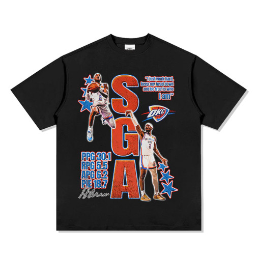 【ใหม่】Shai Gilgeous-Alexander/Men T-shirts เสื้อแขนสั้น NBA รุ่นใหม่พิมพ์ลายดอกไม้ผลิตจากผ้าคอตตอนสว