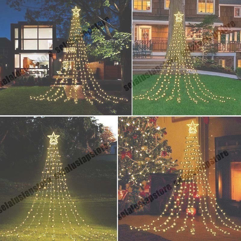 ID 2M แสงน้ํา CHRISTMAS TREE ANKLE 198 STAR STRING LIGHTS LED CHRISTMAS DECORTATIONS สําหรับ