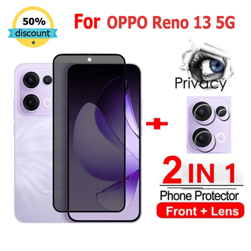 2 in 1 ฟิล์ม OPPO Reno 13 5G ฟิล์มกระจกนิรภัยกันรอยหน้าจอ กันแอบมอง เพื่อความเป็นส่วนตัว สําหรับ OPPO Reno 13F 12 11F 12F 8T 10 Pro Plus A80 A60 A40 A18 A58 A79 A59 A98 A78 A96 A3X 5G ฟิล์มกันรอย กล้อง
