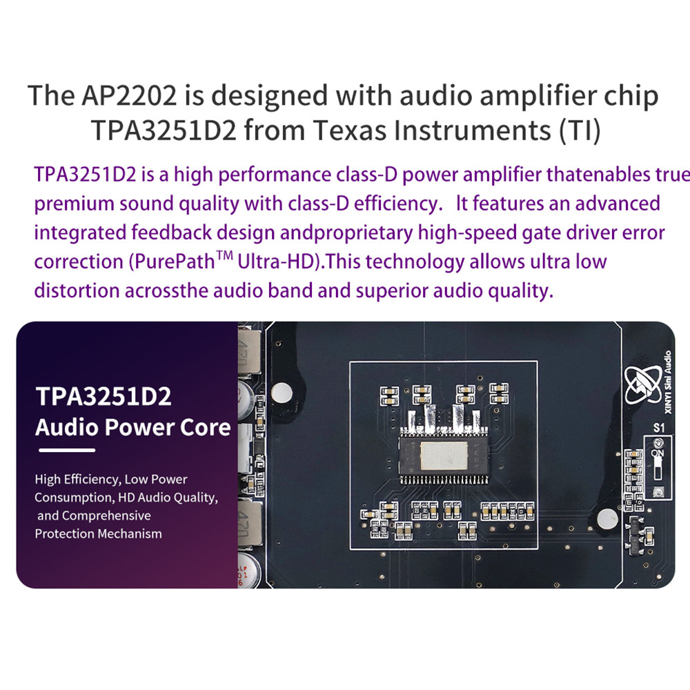 Ziqqucu XY-AP2202 บริสุทธิ์โพสต์ขั้นตอน HiFi เครื่องขยายเสียงดิจิตอล TPA3251 ไข้เกรด TPA3251D2 DC12-36V/10A