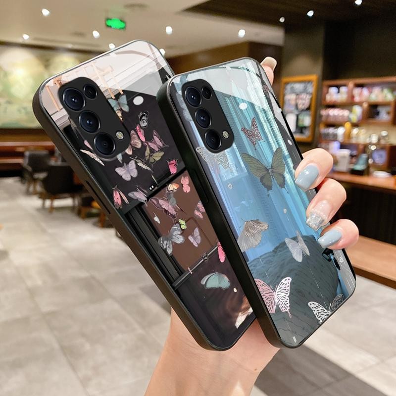 เหมาะสำหรับ OPPO Reno5 4G 5G Reno4 F Lite Reno2 Z Reno3 กรณีโทรศัพท์ใหม่เคส Artistic Butterfly Wind 