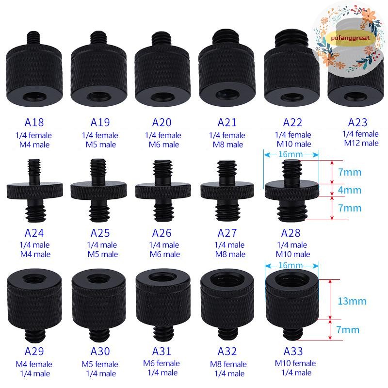 Pufanggreat สกรูแปลง Dual Nuts ขาตั้งกล้องสกรู 1/4 ถึง M4 M5 M6 M8 M10 นิ้วโปรเจคเตอร์อะแดปเตอร์แปลงสําหรับกล้อง DSLR ขาตั้งกล้องอุปกรณ์ถ่ายภาพ TH