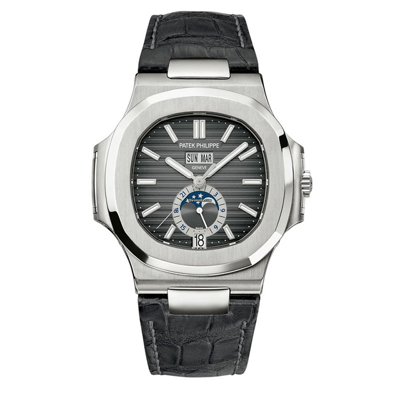 PP.Patekes Philippesee กีฬา Elegant Steel Moon Phase นาฬิกากลไกอัตโนมัตินาฬิกาผู้ชาย 5726A Parrot Sn