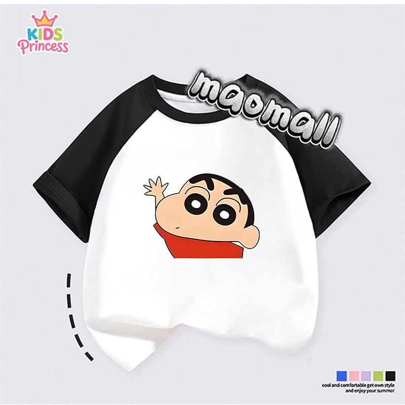(จัดส่งตลอด 24 ชั่วโมง)2025สินค้าใหม่! Crayon Shin-chan เสื้อยืดแขนสั้นสำหรับเด็กสบายและนุ่ม ผ้าฝ้ายแท้ 100% K439