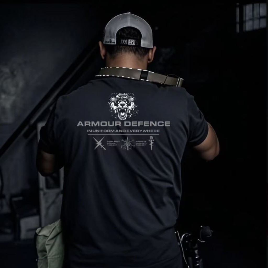 พร้อมสต็อกใหม่สไตล์ทหารแพนด้าชุด หนานกัว ดาบพิมพ์เสื้อยืดผู้ชายย้อนยุคทหารพัดลมแขนสั้นด้านบน 0624