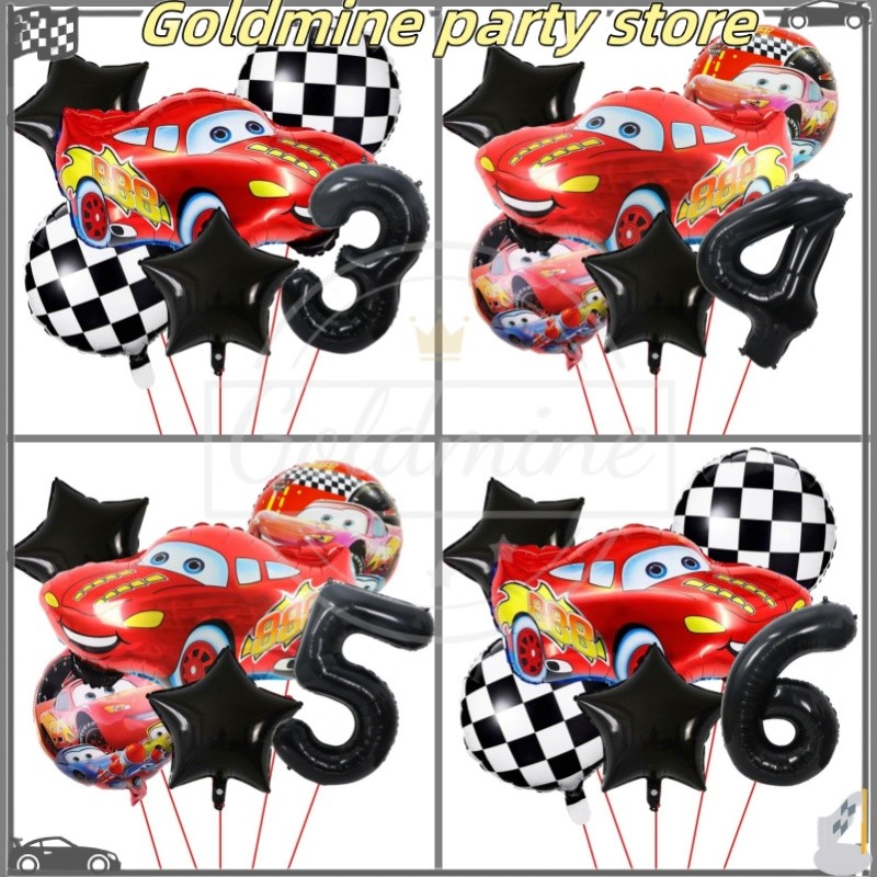 ชุดบอลลูน Lightning McQueen ตัวเลขสีดําฟอยล์ตกแต่งงานเลี้ยงวันเกิดอาบน้ําเด็กของเล่นเด็ก