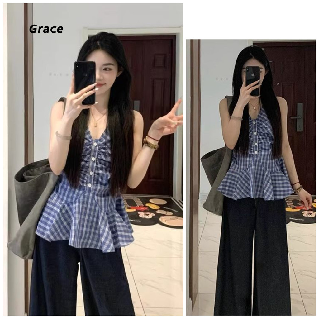 [Grace] เสื้อสายเดี่ยวคอวีเกาหลี ดีไซน์คลาสสิกสำหรับผู้หญิง #GR1799