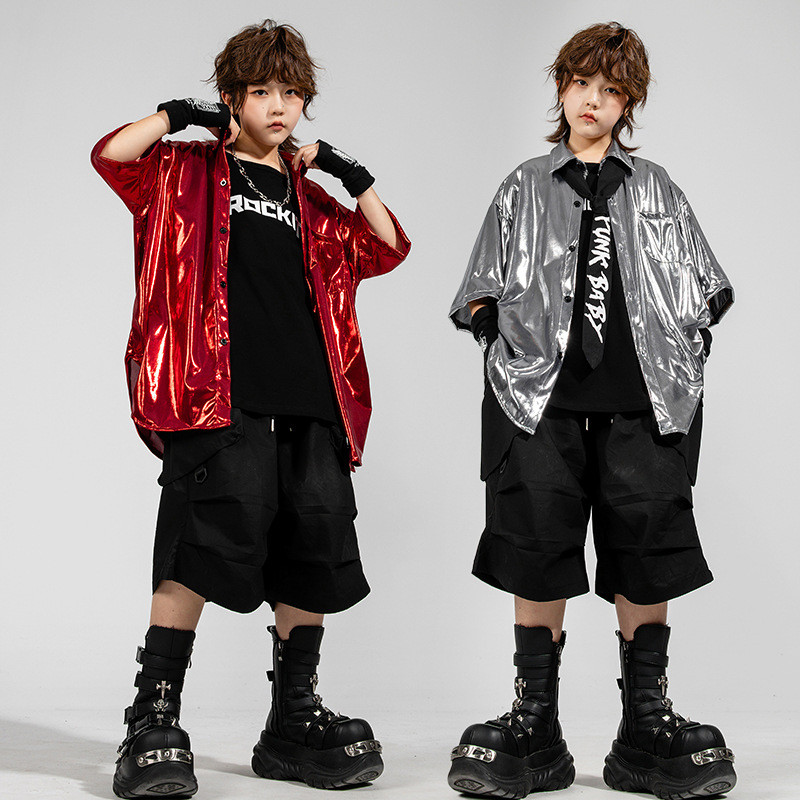 Jazz Dance Costume Girls Set Short Sleeve Shirt+short Pants Boys Hiphop Performance Dresses