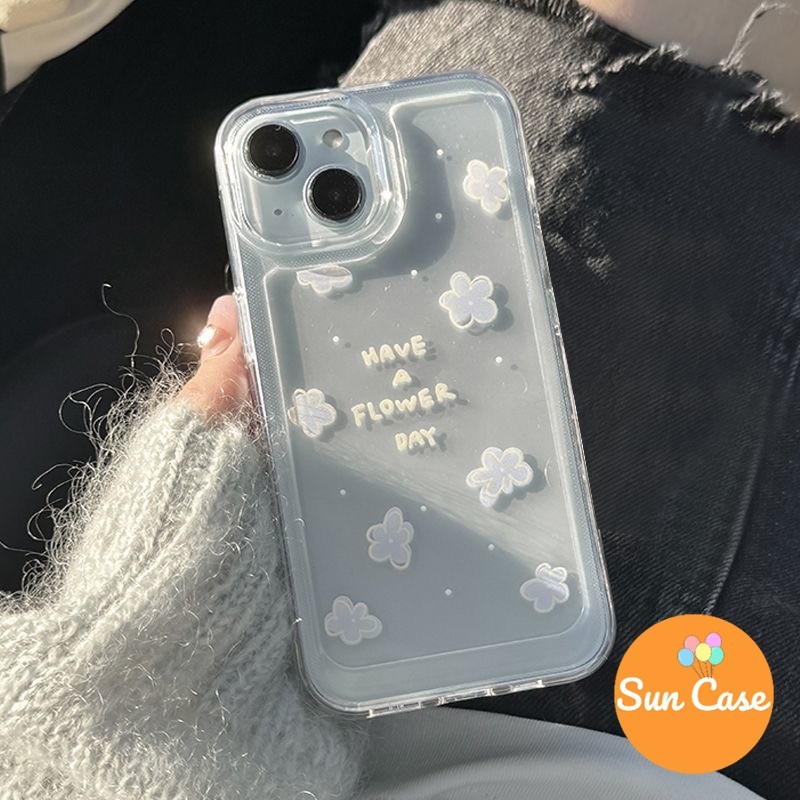 🔥SUN🔥แฟชั่นน่ารักเมฆสีขาวใสกันกระแทกนุ่ม Tpu ปก iPhone 16 11 15 12 14 13 Pro Max XR X XS Max SE 14 15 8 7 Plus 16