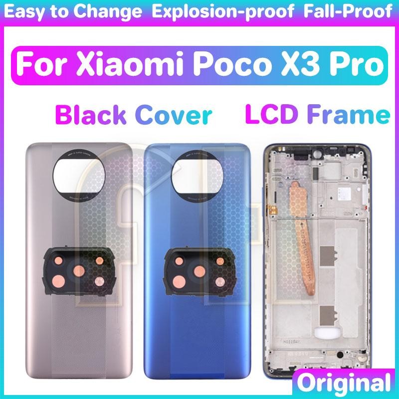 ชุดฝาหลังฝาหลังแบตเตอรี่ LCD ด้านหน้ากรอบกลางสําหรับ xiaomi Poco X3 Pro M2102J20SG เลนส์กล้องด้านหลังประตูกรณีกล้องเลนส์ปุ่มด้านข้าง