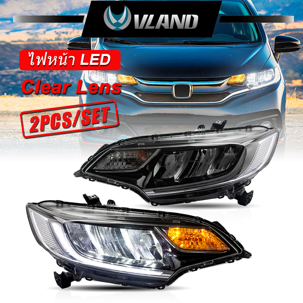 Vland Full LED Head Lights 14-20 Honda Fit/Jazz G3 (GK/GH/GP) ไฟหน้าแบบสะท้อนแสงพร้อมLED DRL