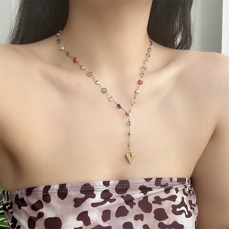 สร้อยคอ Choker Chain สไตล์โบฮีเมียน แบบหัวใจสีสัน Zircon สำหรับผู้หญิง พร้อมเป็นของขวัญวันหยุดพิเศษ