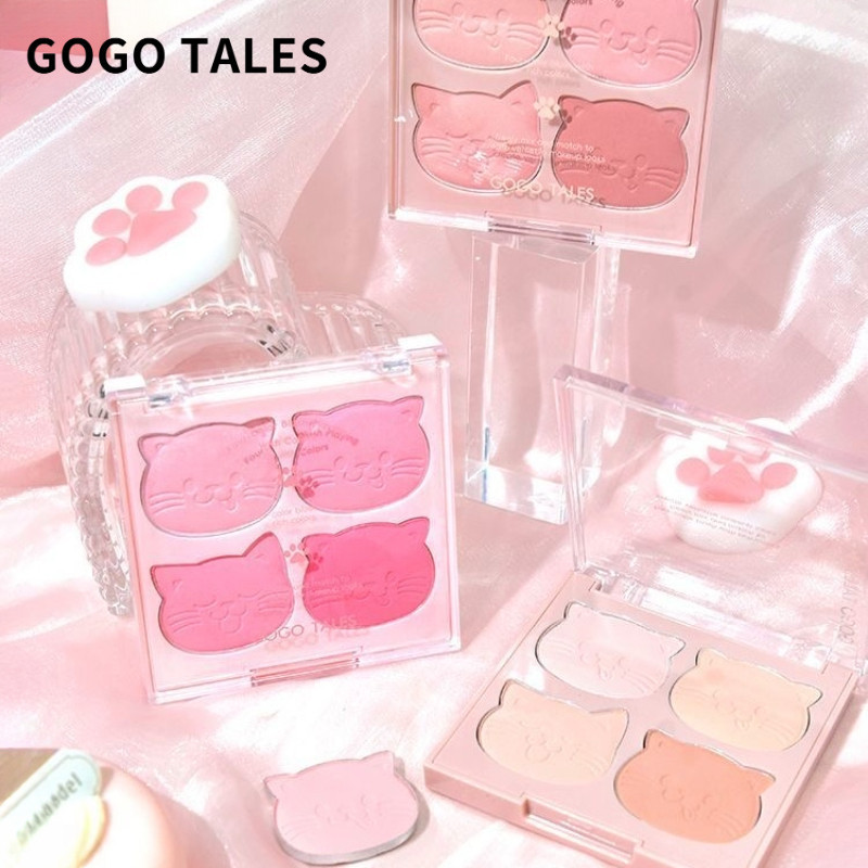 GOGO TALES Blush Four-Color Cute Cat Blush Plate Clear Matte Blush Purple Low Saturation
