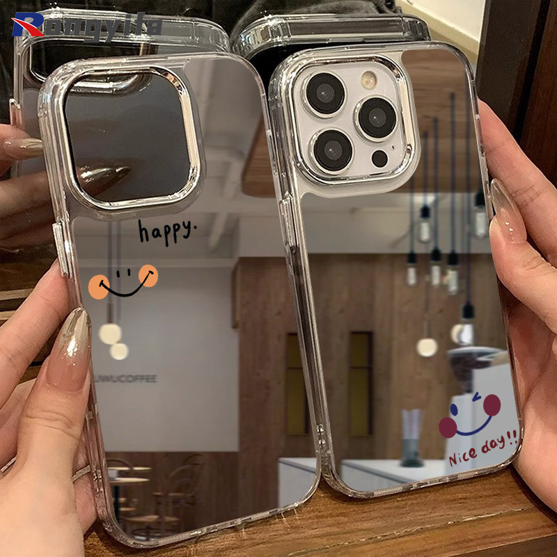 Simple Smile Mirror Casing สําหรับ Honor 400 300 Pro Ultra 200 Smart 100 90 Lite 80 70 60 50 Pro Plus 60 50 SE Magic 7 6 Pro 5 4 Lite เคสโทรศัพท์การ์ตูนน่ารักคู่ Anti-fall Cover