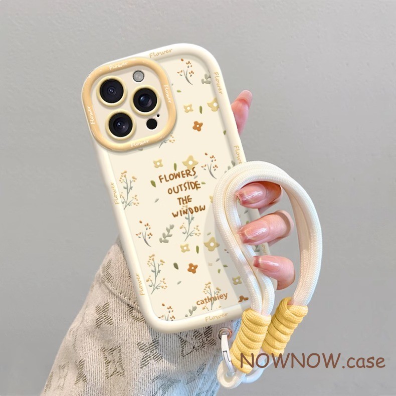 สําหรับ IPhone 16 15 14 13 12 11 Pro Max X XR XS Max 7 8 Plus เรียบง่ายและน่ารักดอกไม้เชือกแขวนเคสโทรศัพท์ปกอ่อน – โปรปัง